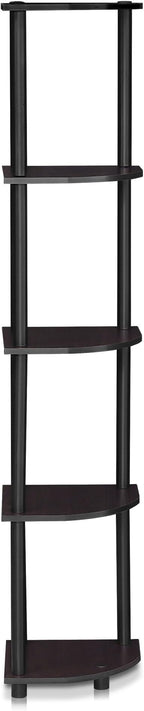 Furinno TURN-N-TUBE Corner Shelf, 5-Tier Corner Bookshelf, Open Storage Shelves, for Organization and Storage, Living Room, Home Office, Garage, Bedroom, Dark Walnut