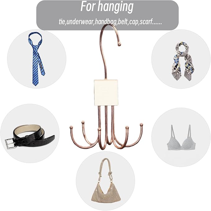 Belt Hanger, 2Pcs Belt Organizer for Closet 360°,Rotatable Max 48 Belt Storage Rack Space Saving Storage Rack for Belt, Bra, Tank Top, Tie, Scarf(Wood Color)