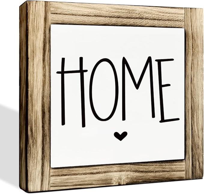 Home Signs, Decorative Wooden Box Sign, Farmhouse Desk Sign Decor, Home Decor for Living Room, Shelf Table Decoration, Front Door Porch Decors, Housewarming Gift, 5.9×5.9 inches