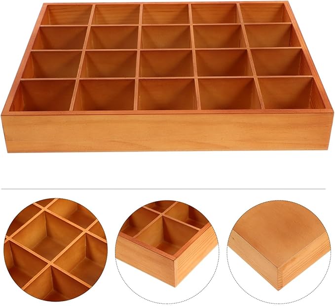 PRETYZOOM Wooden Sorting Tray Closet Drawer Divider Organizer with 20 Compartments Suitable for Socks Briefs Keys Stationery Arts Crafts Small Items - Each Grid 2.3 x 2.3 Inch