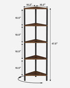 TUTOTAK Corner Shelf with LED Light, 5-Tier Corner Bookshelf for Small Space, Narrow Display Corner Shelf Stand with Storage Rack, for Living Room, Bedroom, Rustic Brown BS05BB005L