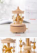 Carousel Music Box, Wooden Horse Music Box for Girl Women, Christmas Birthday Gift, No Battery Home Wood Decor