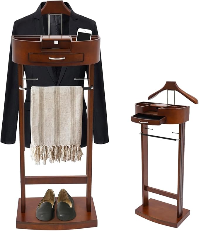 Mens Valet Stand with Drawer & Base Clothes Valet Stand for Bedroom Suit Rack Stand for Men and Women Clothing Valet Suit Stand, 16.93" D x 13.19" W x 42.13" H