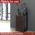 AKIRA Mid-Size Umbrella Stand for 12-Umbrellas Modern Brown Wood Grain & Black Metal Entryway Organizer Rack Holder for Office or Lobby, Model US-US-0325-BKDB