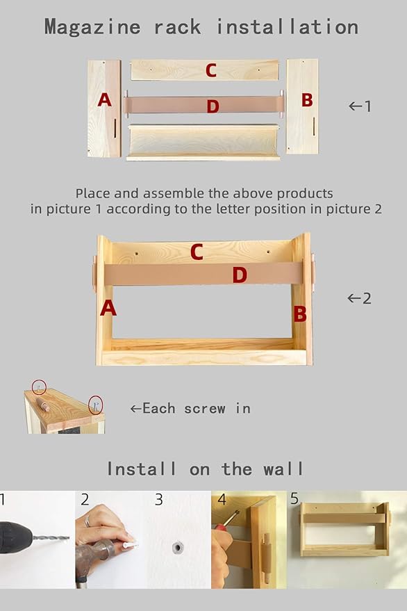 FIRADE Wall-Mounted Magazine Holder With PU Leather Strap,Wood Magazine rack,File Organizer For Entryway, Office,Living Room, Waiting Room, Kids’ room,2 Pack (17.3" x 3.5" x 10.6 ")