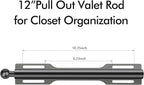 FIRJOY 12" Valet Rod for Closet Pull Out (2 Pack, Black)