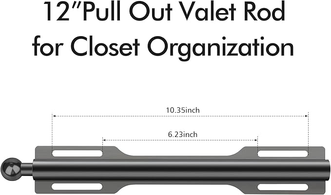 FIRJOY 12" Valet Rod for Closet Pull Out (2 Pack, Black)