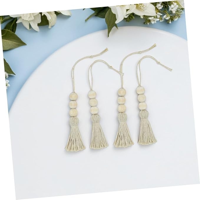 BESPORTBLE 8pcs Wood Bead Garland Ornaments Farmhouse Beads with Tassel Ornaments Hanging Decoration for Closet Handle Door Handle