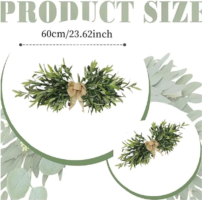 24" Floral Swag,Artificial Olive Flower Swag,Spring Floral Swag with Green Leaves Olive Fruit,Handmade Front Door Twigs Leaves Greenery Decorative Swag,Artificial Swags for Wedding Arch Party Home