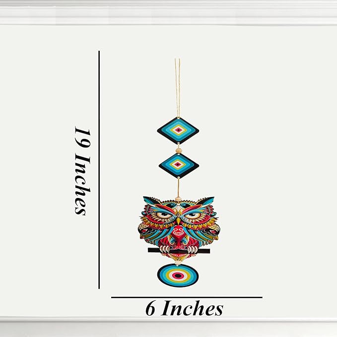Decorative Bird Mobile Wall Hanging, Colorful Swallow Design with Flowers, Traditional Tattoo Style Art Evil Eye (OWL_Hanging_D_4)