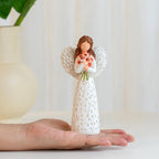 Hand-Painted Angel Figurine with Red Poppy, Remembrance Symbol & Tree of Life Design - Meaningful Gift for Memorial, Hope & Renewal. Angel Statue with Leaf Pattern Dress