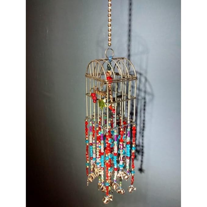 Vintage Metal Mobiles, Birdcage Shaped Mobiles, Silver Charms Mobiles, Pretty Metal Mobiles Bell, 4 "W x 24 "H x 4 "D, Small Mobiles for Livingroom Bedroom Garden