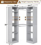 Corner Closet System with 12 Shelves, 39.2" Corner Closet Organizer System with 2 Hanging Rods, Versatile 6-Tier Walk-in Closets for Corner Space, Grey (39.2" L x 39.2" W x 80" H)