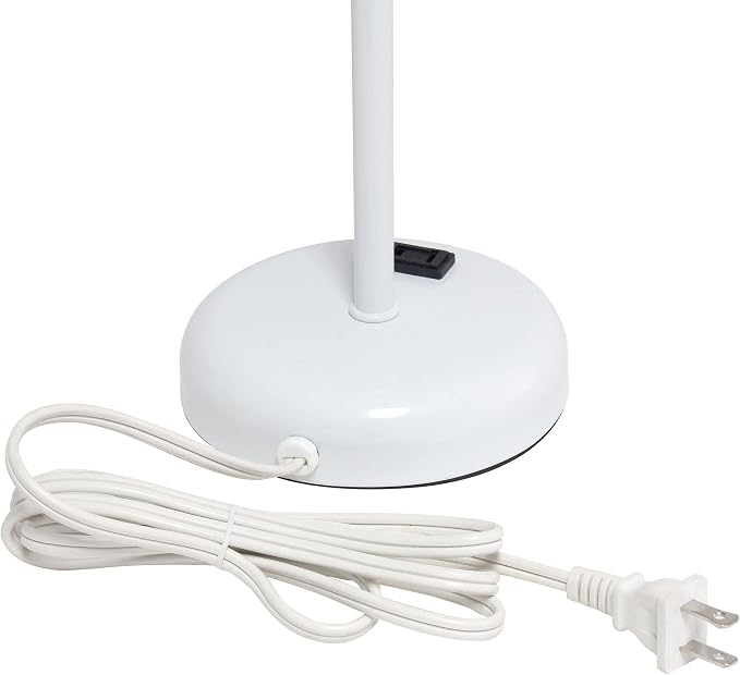 Oslo 19.5" Contemporary Bedside Power Outlet Base Standard Metal Table Desk Lamp in White with Aqua Drum Fabric Shade