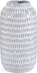 Ceramic Vase for Flowers – Modern Small Ribbed Textured Flower Vase for Home Decor, Pampas Grass, Decorative, Farmhouse, Coffee Table, Kitchen Centerpieces, Bookshelf and Home Living (Glaze White)
