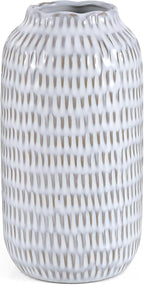Ceramic Vase for Flowers – Modern Small Ribbed Textured Flower Vase for Home Decor, Pampas Grass, Decorative, Farmhouse, Coffee Table, Kitchen Centerpieces, Bookshelf and Home Living (Glaze White)