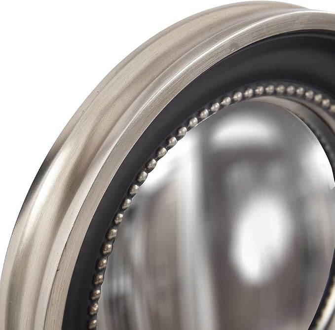 Howard Elliott Patterson Convex Round Hanging Accent Wall Mirror, Matte Black and Silver Leaf, for Bedroom Entrway or Any Room, 16 Inch