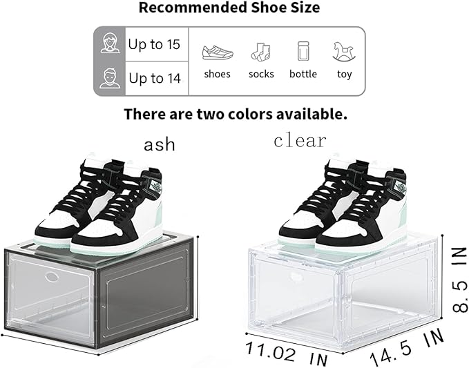US 15 Clear Entryway Shoe Storage Boxes Stackable XXL, 8 Pack Clear Shoe Boxes Stackable for Closet, Drop Front Large Plastic Shoe Containers Collecting Sneakers