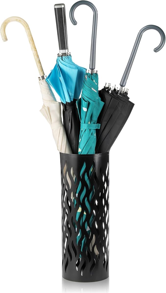 Noamus Metal Umbrella Holder, Umbrella Stand Rack for Entryway, Freestanding Rain Collection Umbrella Organizer, Round Canes Walking Stick Storage Bin for Home Office Decor, Black, 5.9"x5.9"x15.7"