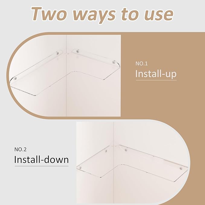 Sezanrpt 8x11.8 Inch Clear Corner Shelf Wall Mount Set of 4, Acrylic Corner Floating Shelves, Wall Organizer Shelf for Bathroom, Kitchen, Bedroom, Living Room, Dining Room, Office