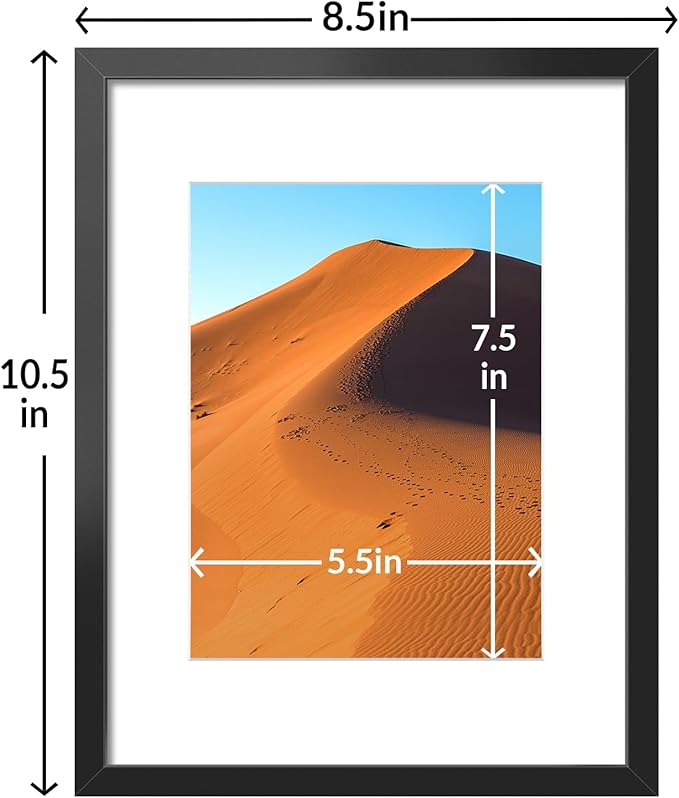 LaVie Home 8.5x11 Picture Frame Black Set of 10, Display 6x8 with Mat or 8.5 x 11 Without Mat Picture, Photo Frame Collage for Wall Gallery or Table Deco, Hanging or Tabletop Display