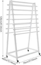 15 Tier Ribbon Holder Organizer Rack, Movable Scarf Towel Holder, Double-Sided Scarf Rack with Lockable Wheels, Floor Standing Ribbon Organizer for Craft Room Cake Shop Flower Store (White)