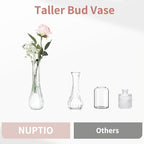 NUPTIO Glass Bud Vases Centerpiece: 3 Pcs Small Flower Vase for Wedding in Bulk - Cute Clear Ribbed Vase for Party Events Home Table Decor