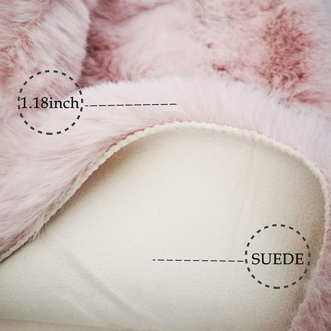 Ghouse Faux Rabbit Fur Round Rug 5ft Pink Round Rugs for Bedroom Decor Fluffy Area Rugs for Living Room, no-Shedding Carpet Sheepskin Washable Rug Rome Decor