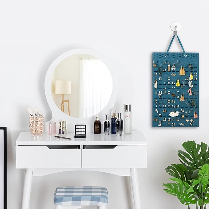 Hanging Earrings Organizer, Wall Earring Holder with 20 Hooks, Holds Up To 300 Pairs, Compact Design, Soft Material-Dark Green
