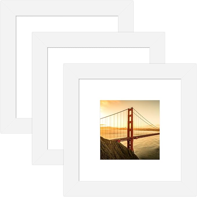 6x6 Picture Frame 3 Pack - White Poster Frame Display Pictures 4x4 with Mat or 6 x 6 Without Mat for Wall Hanging Horizontal and Vertical