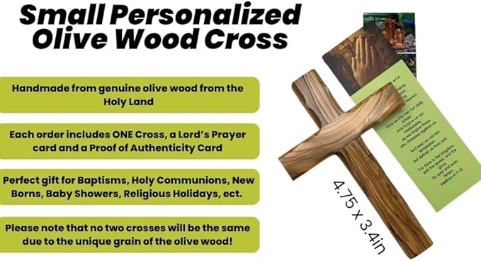 Olive Wood Wall Cross from Bethlehem, Wall Hanging Wooden Crosses for Wall , Confirmation Cross Gift , Baptism Gifts , Holy Wall cross, Religious décor Cross (One Small Cross 4.75" x 3.4")
