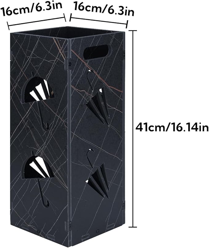 Freestanding Square Umbrella Stand with Removable Drip Tray – Black Compact Storage Organizer for Entryway, Hallway, Office