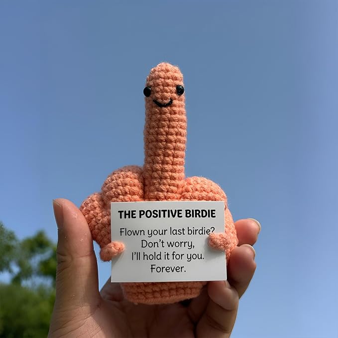 Middle Finger Crochet Doll, Funny Flip the Bird Emotional Support Gift for Adults, Sarcastic Gag Gift for Coworkers Friends, Office Desk Decor