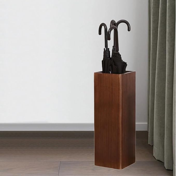 Umbrella Storage Bucket Wooden Umbrella Holder Umbrella Stand Household for Shopping Mall, Dark Wood Color