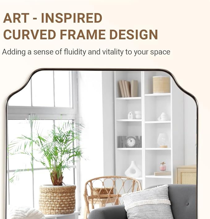 ANDY STAR 18" x 48" Full Length Wall Mirror, Large Brushed Nickel Bathroom Mirror, Modern Full Body Decorative Mirror with Anti-Rust Stainless Steel Frame, Ideal for Bathroom, Bedroom, Living Room