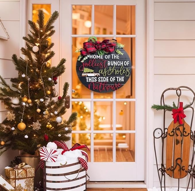 National Lampoon's Christmas Vacation Holiday Decor Wooden Wreath ，Christmas Wooden Hanging Sign Door Decoration Wreath，Christmas Wreath for Home Indoor Outdoor Decoration (A)1