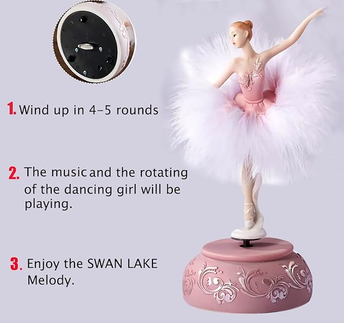 Ballerina Music Box Figurine Plays Swan Lake Tune, Musical Figure Hand-Painted Feather Skirt Ballet Recital Gift for Daughter Granddaughter Girls Wife Birthday