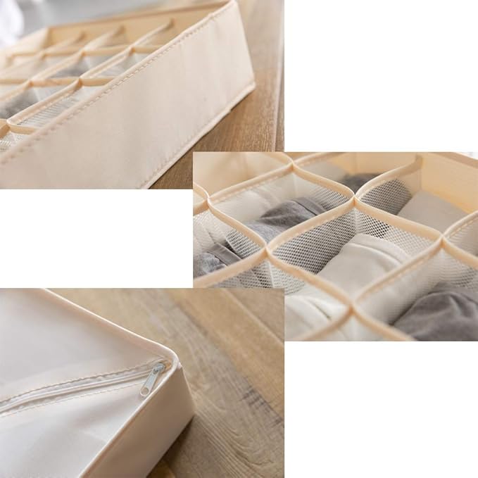 ALYER Collapsible Bra(A-C Cup) Drawer Organizer,Durable Cloth Storage Box Bins Dividers for Panties,Underwear,Socks,Lingerie(Gray-7 Cells)