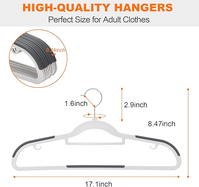 ELONG HOME Plastic Hangers - 30 Pack, Non Slip Slim Coat Hangers, Heavy Duty Thin Plastic, 17.1" for Women/Men Clothes