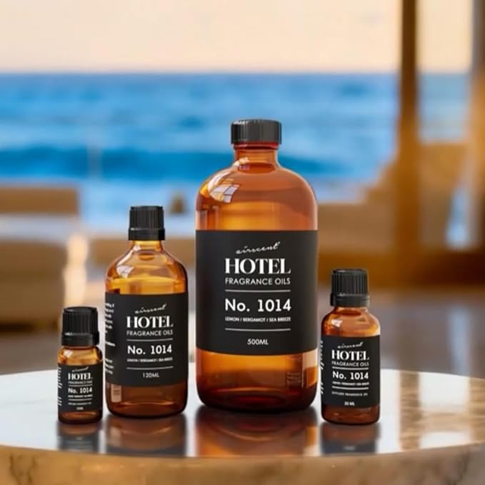 AirScent Hotel Diffuser Oil No. 1014 Inspired by The Iconic 5-Star Hotel Coastal Blend - Lemon Bergamot Sea Breeze - 10 mL, 0.34 fl oz Fragrance Oil for Ultrasonic and Waterless Diffusers and Crafting