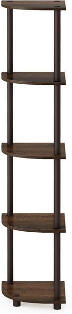 Furinno TURN-N-TUBE Corner Shelf, 5-Tier Corner Bookshelf, Open Storage Shelves, for Organization and Storage, Living Room, Home Office, Garage, Bedroom, Walnut