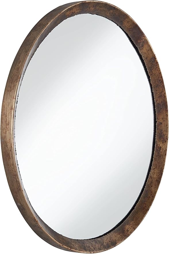 Uttermost Tortin Round Vanity Decorative Wall Mirror Rustic Vintage Multi-Tonal Hammered Jagged Metal Frame 34" Wide Decor for Bathroom Bedroom Living Room Home House Office Entryway
