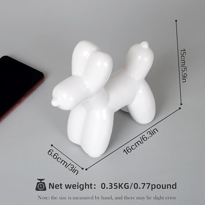 Notakia Large White Cute Ceramics Balloon Dog Statue Crafts Living Room Desktop Decorations,Handmade Modern Small Ceramic Animal Statue Ornament Home Decor Accents