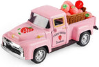 Strawberry Truck Decor, Pink Pickup Truck with Fake Strawberries, Rustic Farmhouse Tiered Tray Decor, Spring Country Kitchen Decorations for Home Office
