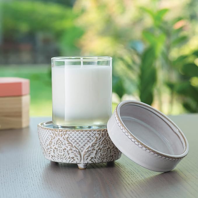 Candle Warmers ETC 2-in-1 Candle and Fragrance Warmer for Warming Scented Candles or Wax Melts and Tarts with to Freshen Room, Vintage White Lace