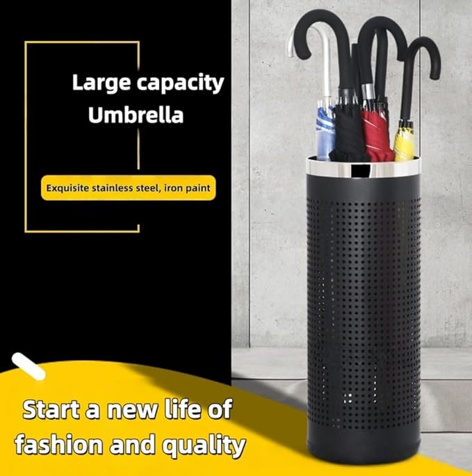 Stainless Steel Umbrella Stand Umbrella Storage Bin Space-Saving Perforated for Home Office Entryways Hotels (C)