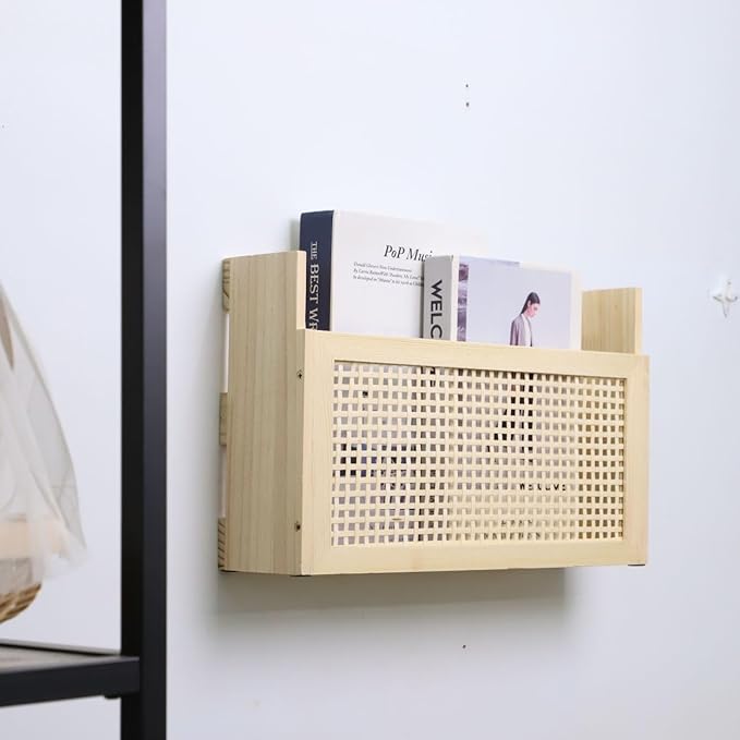 Wooden Magazine Rack Wall-Mounted DIY Home Decor Magazine Holder Mail Sorter for Office Entryway Kids’ room and Living Room.