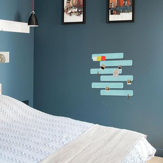 Vuzvuv 8 pcs Bulletin Board Bar Strips with 50 Pushpins & 10 Wooden Clip pins，Self Adhesive Cork Board for Wall，Felt Pin Board for School，Office Decor(Mint Green)