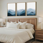 BINCUE Framed Blue Mountain Wall Decor Fog Blue Ridge Mountains Wall Art Minimalist Landscape Artwork Simple Blue Pictures Modern Mountain Wall Paintings for Living Room Bedroom Office 16x24 Inches Set of 3 Gift