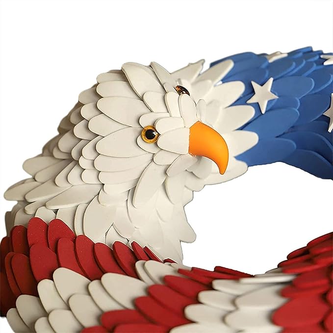 Patriotic Wreaths for Front Door, New 250th Anniversary Decorations, 4th of July Decorations Outdoor, Handcrafted Memorial Day Wreaths, Festival Celebration USA Flag Printed Wreath (B)